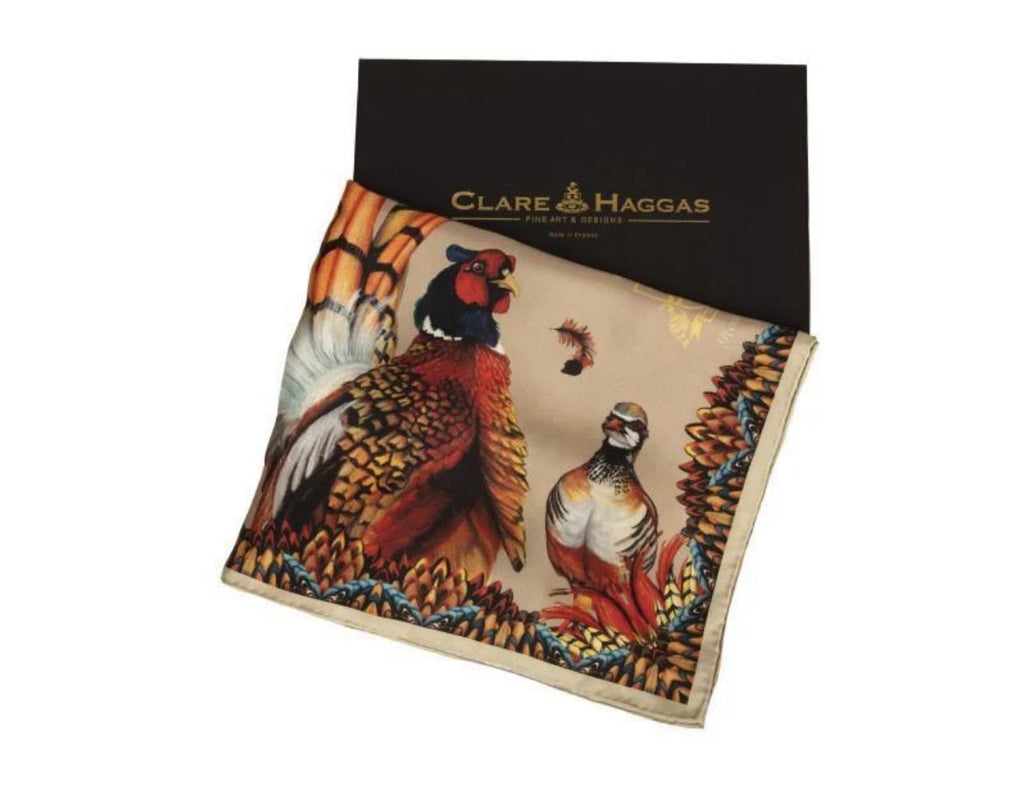 Clare Haggas Silk Scarf - Heads or Tails - Large Square toffee