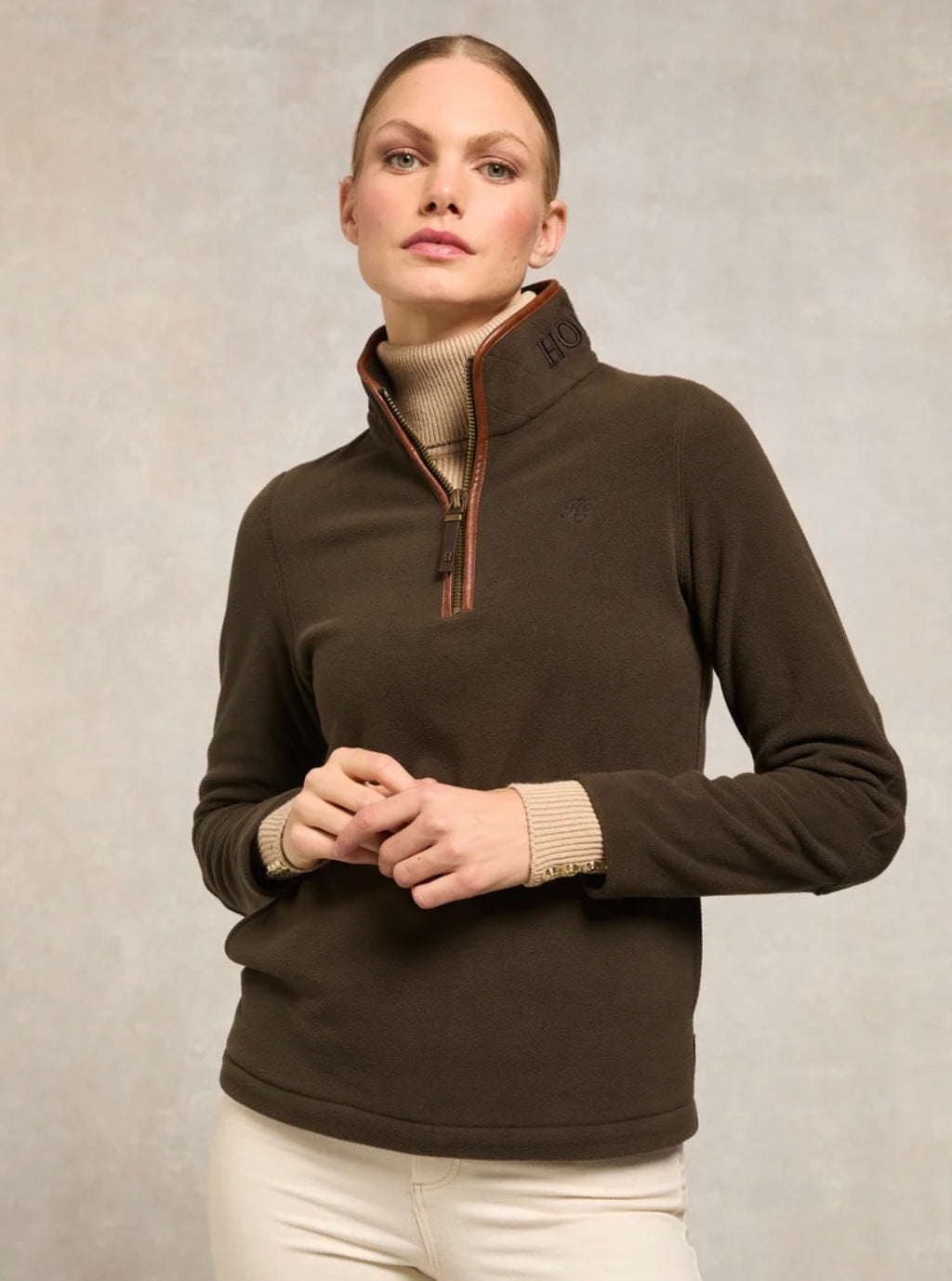 Holland Cooper Country Fleece Quarter Zip Khaki