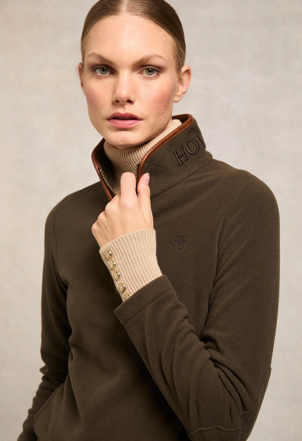 Holland Cooper Country Fleece Quarter Zip Khaki