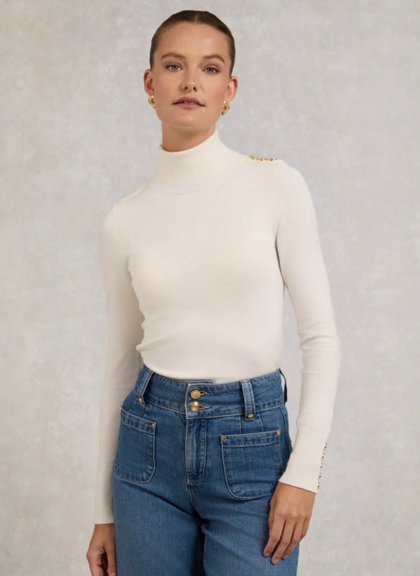 Holland Cooper Buttoned Knit Roll Neck cream