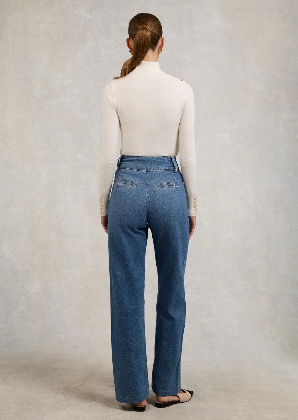 Holland Cooper Buttoned Knit Roll Neck cream
