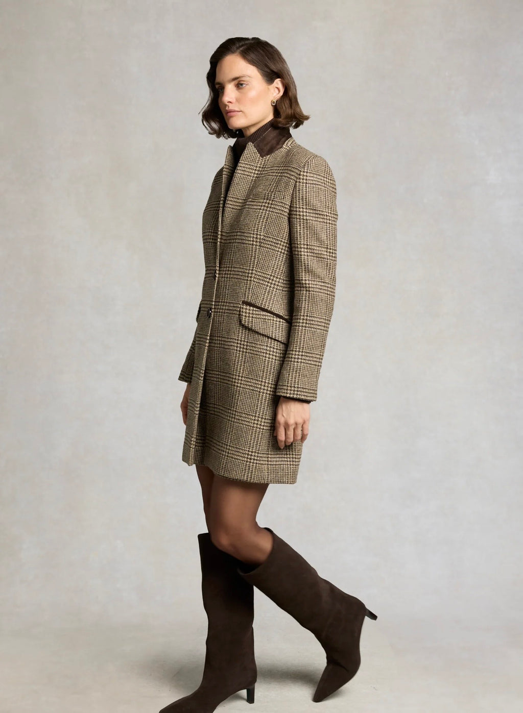 Holland Cooper Highgrove Coat Prince of Wales Brown