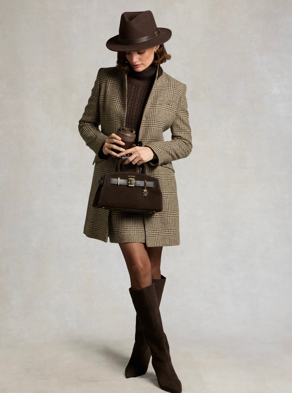 Holland Cooper Highgrove Coat Prince of Wales Brown