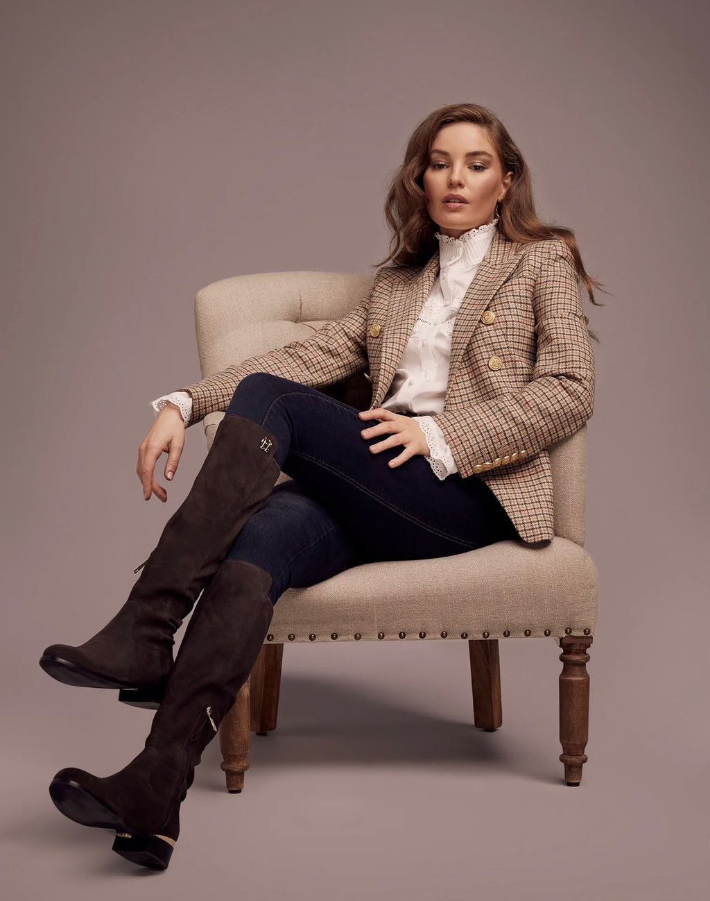 Holland Cooper Albany Knee Boot Chocolate Suede