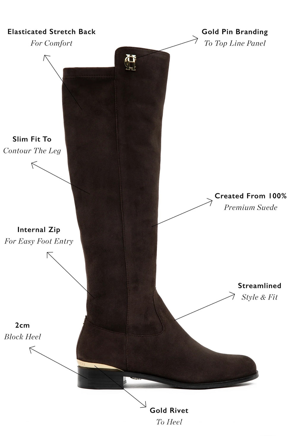 Holland Cooper Albany Knee Boot Chocolate Suede