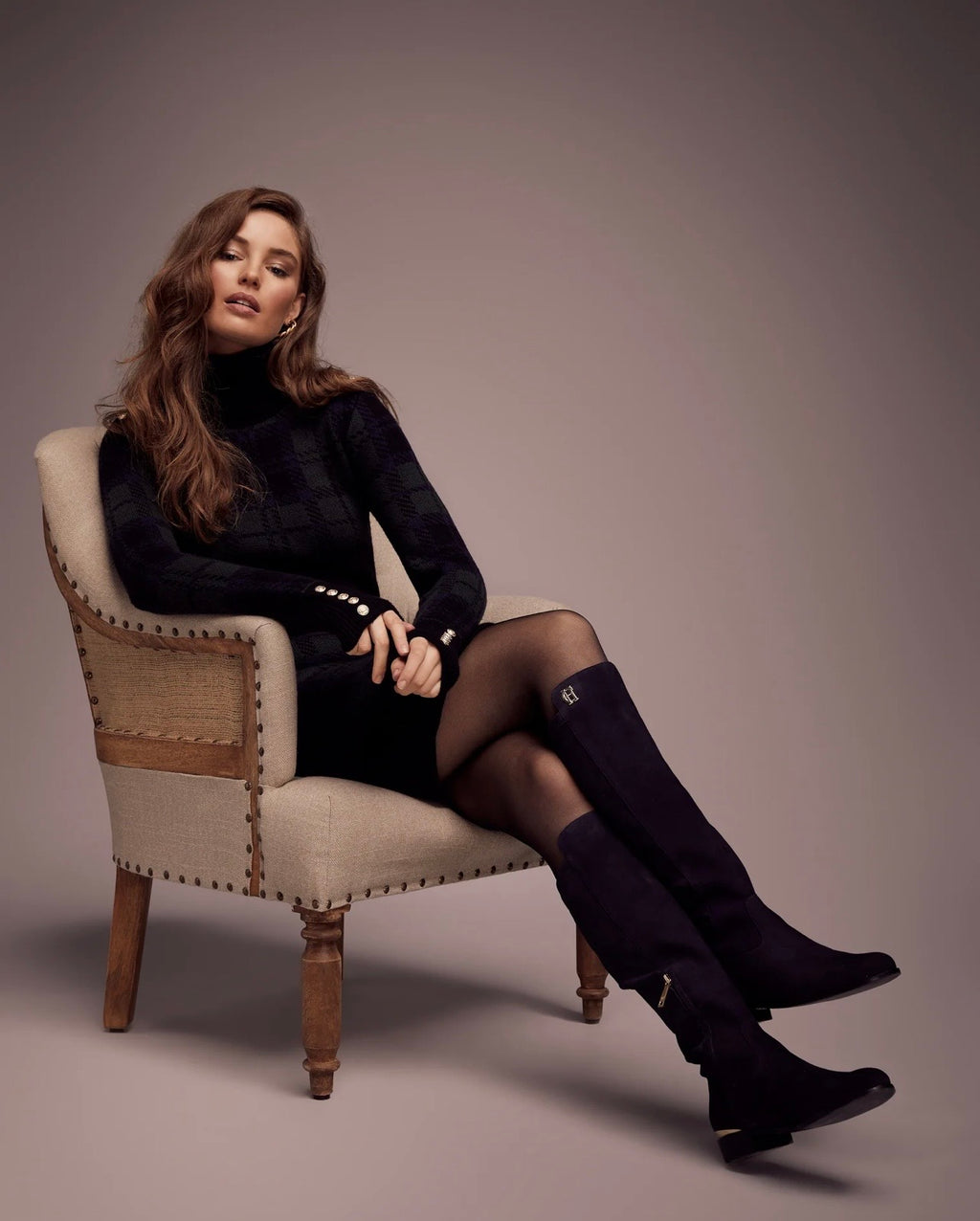 Holland Cooper Albany Knee Boot Black