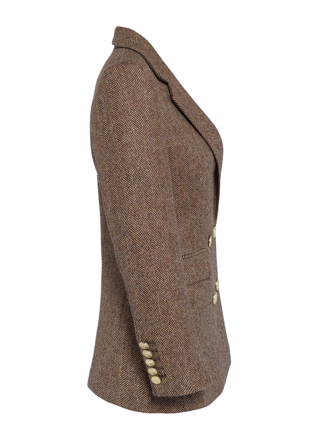 Holland Cooper Double Breasted Blazer Large Scale Brown Herringbone