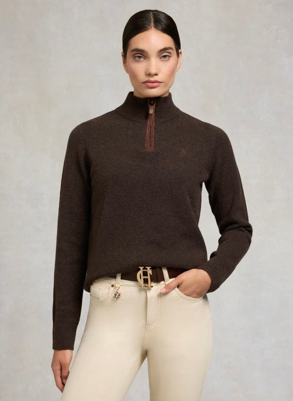 Holland Cooper Country Quarter Zip Knit Chocolate