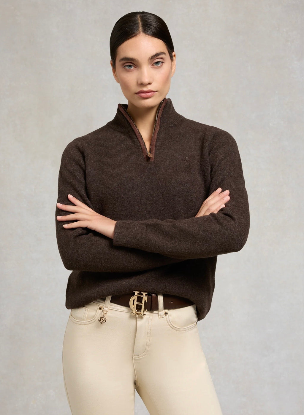 Holland Cooper Country Quarter Zip Knit Chocolate