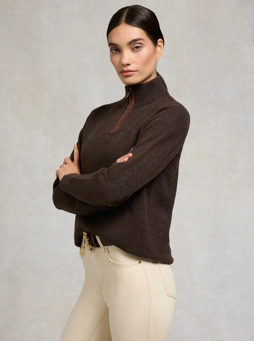 Holland Cooper Country Quarter Zip Knit Chocolate