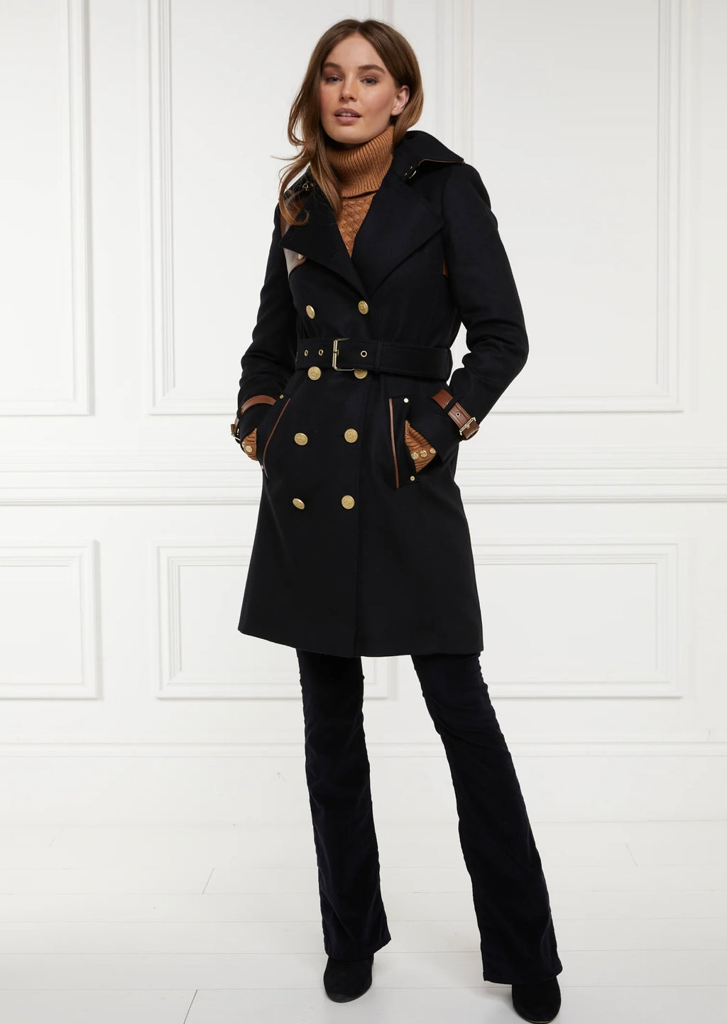 Marlborough Trench Coat Soft Black Tan