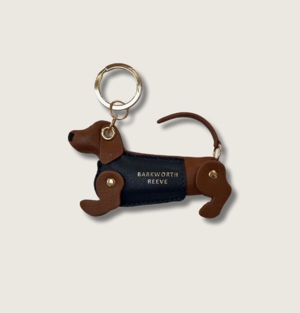 Barkworth Reeve Bertie Sausage Dog Keyring in Tan Grain Leather