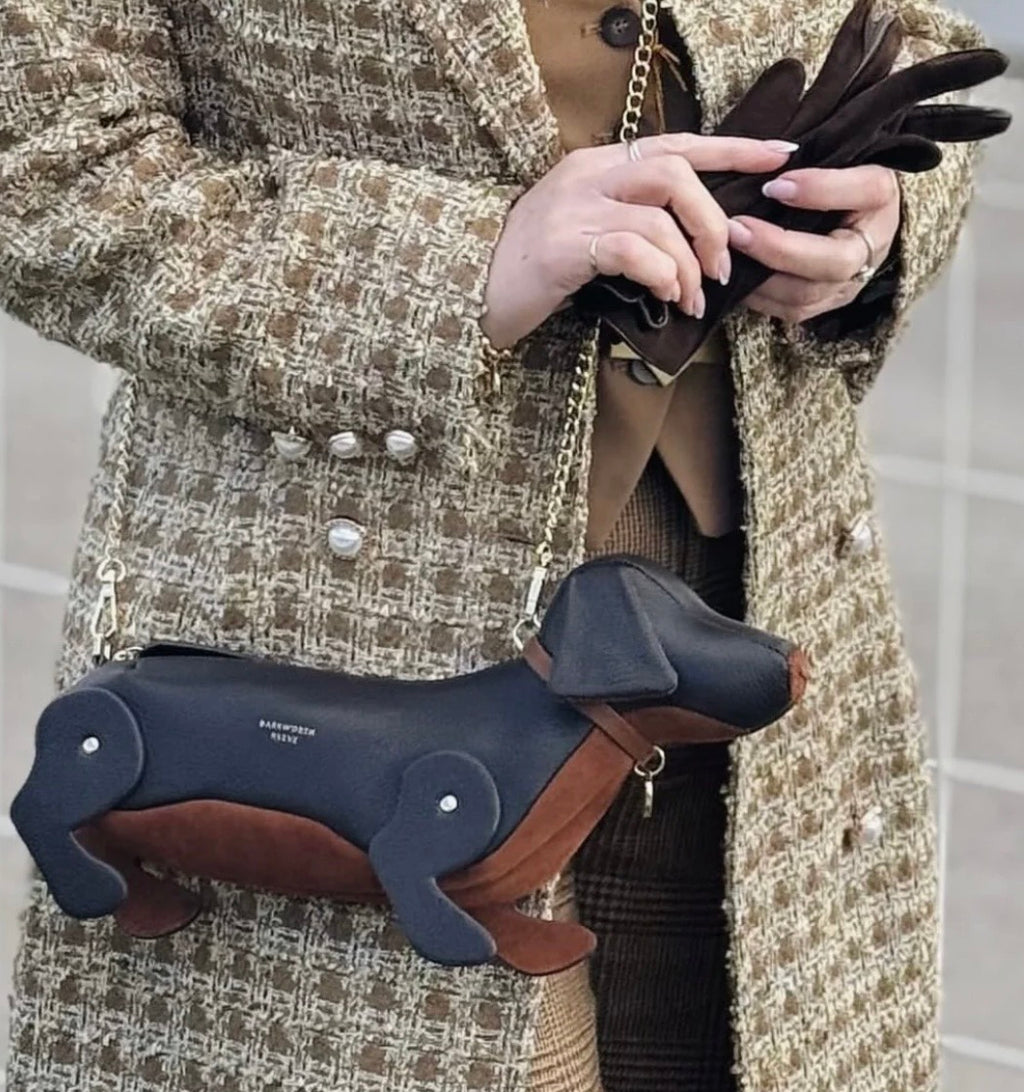 Barkworth Reeve Hugo Sausage Dog Bag in Chocolate Grain