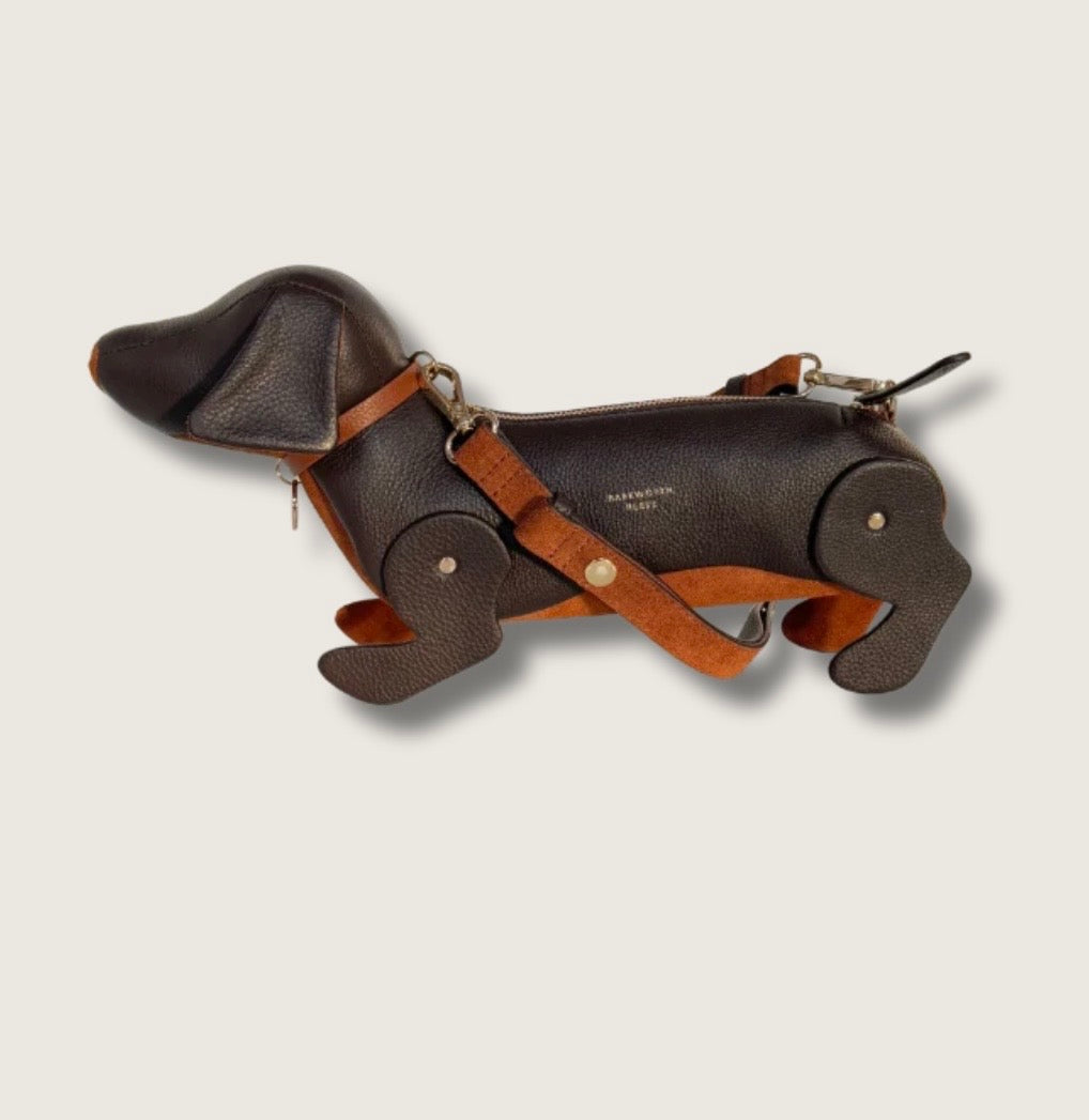 Barkworth Reeve Hugo Sausage Dog Bag in Chocolate Grain