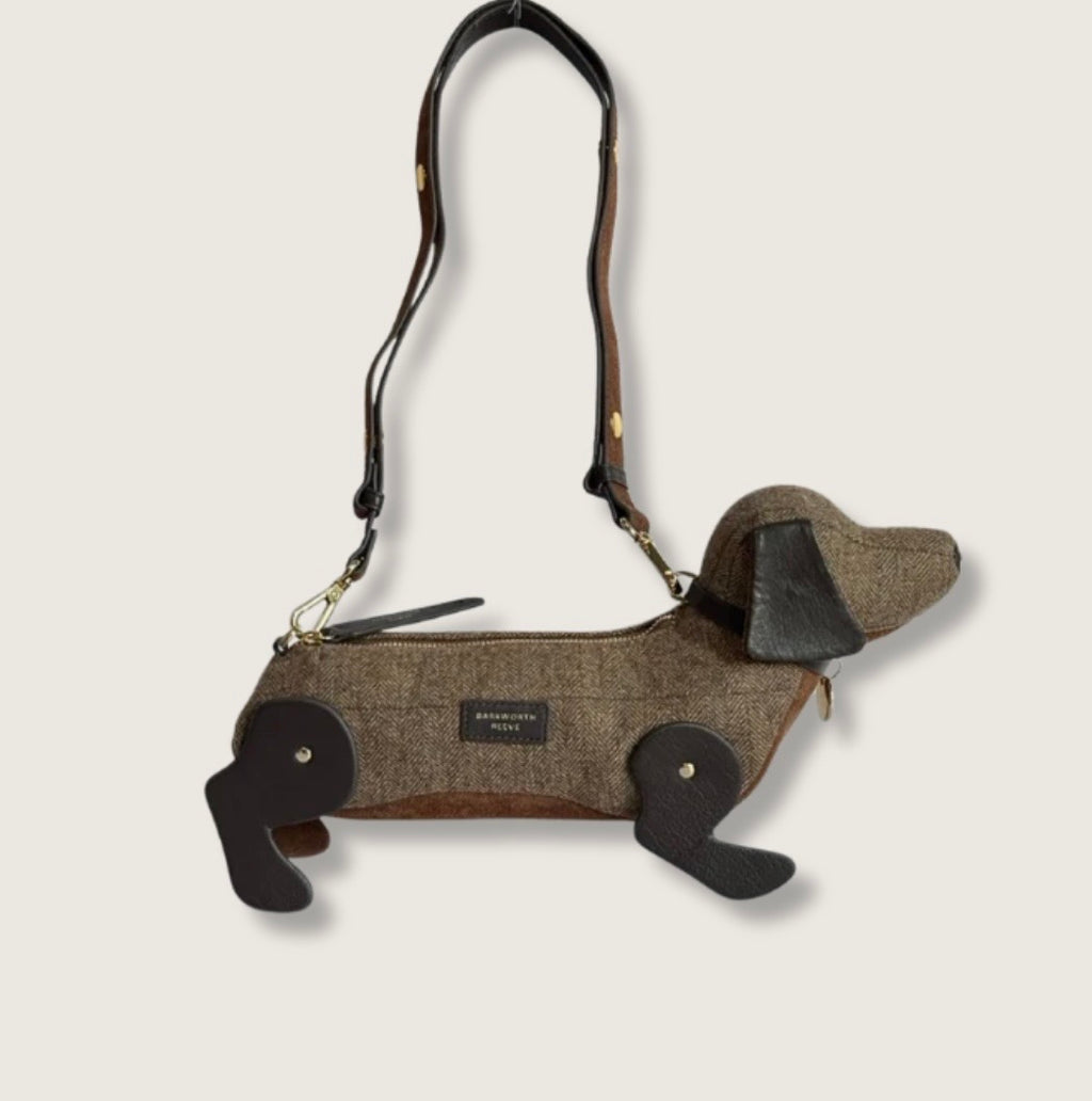 Barkworth Reeve Hugo Sausage Dog Bag in Herringbone Tweed