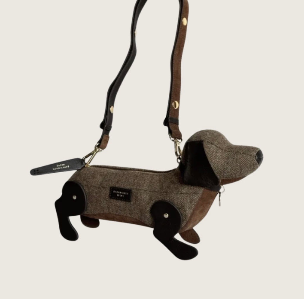 Barkworth Reeve Hugo Sausage Dog Bag in Herringbone Tweed