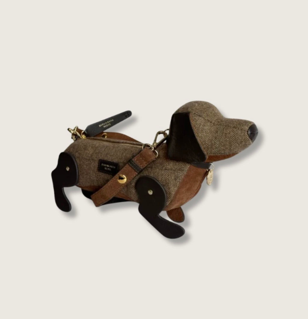 Barkworth Reeve Hugo Sausage Dog Bag in Herringbone Tweed