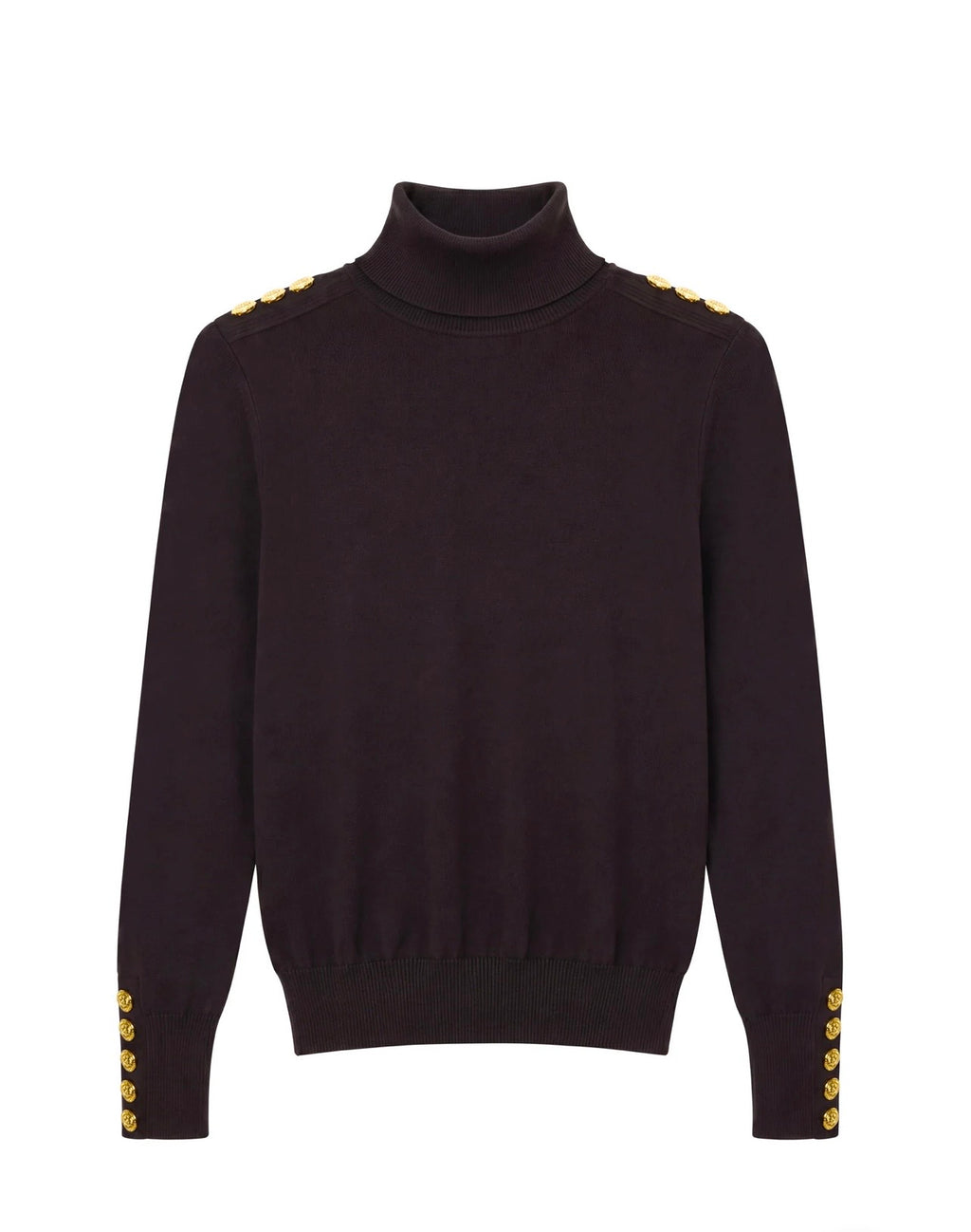 Holland Cooper Buttoned Knit Roll Neck Chocolate