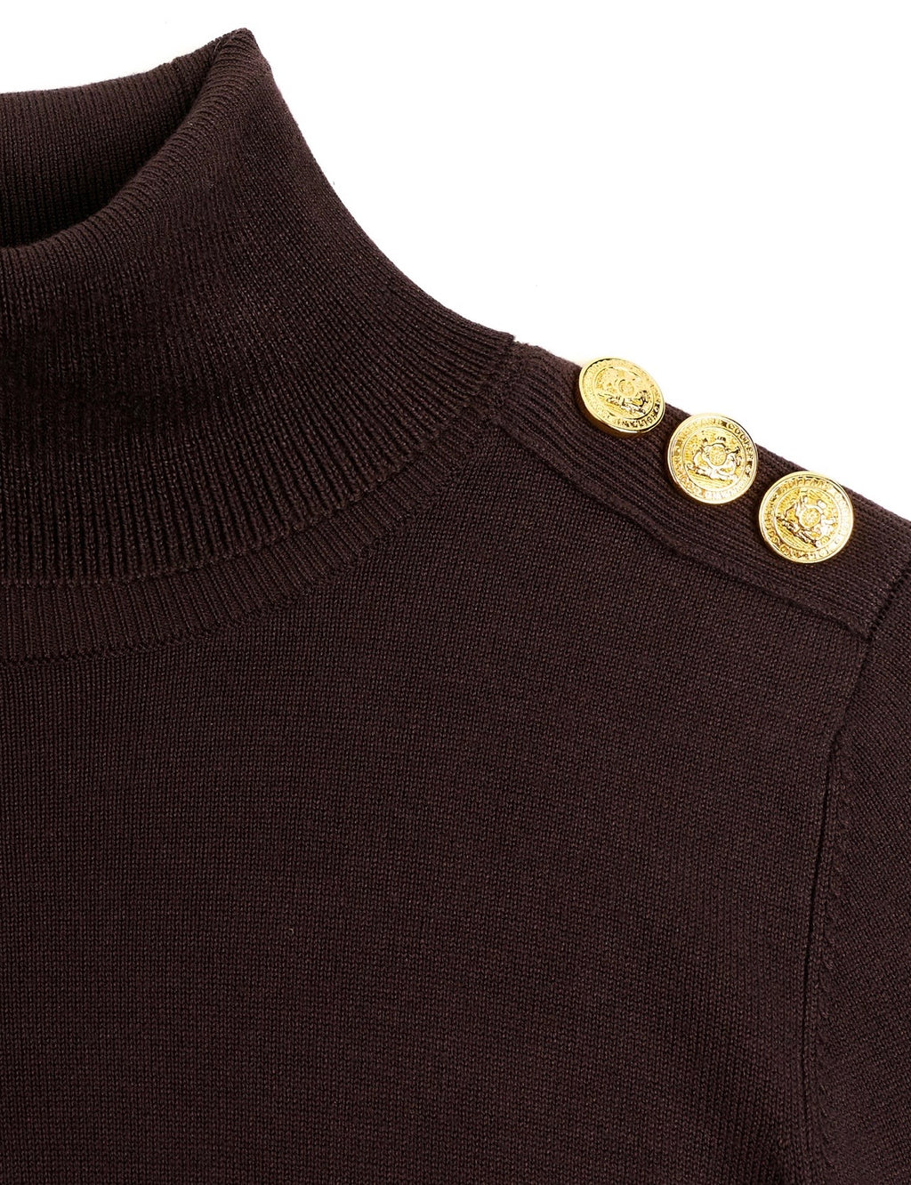 Holland Cooper Buttoned Knit Roll Neck Chocolate