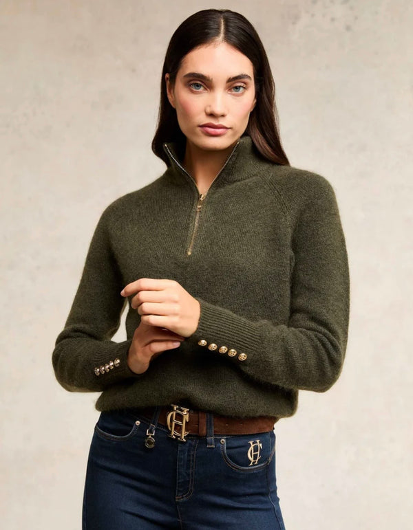 Holland Cooper Tori Quarter Zip Knit Forest Green
