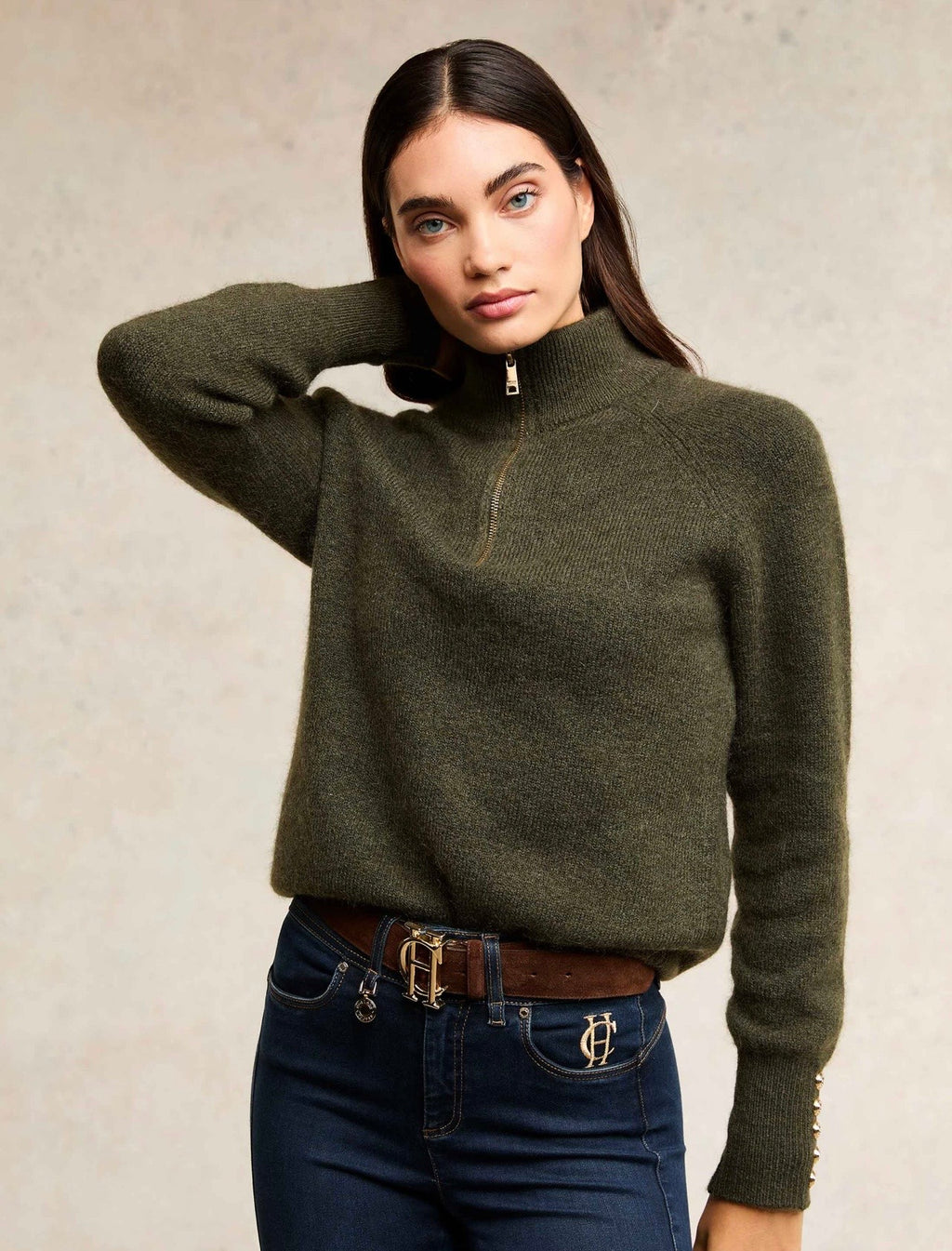 Holland Cooper Tori Quarter Zip Knit Forest Green