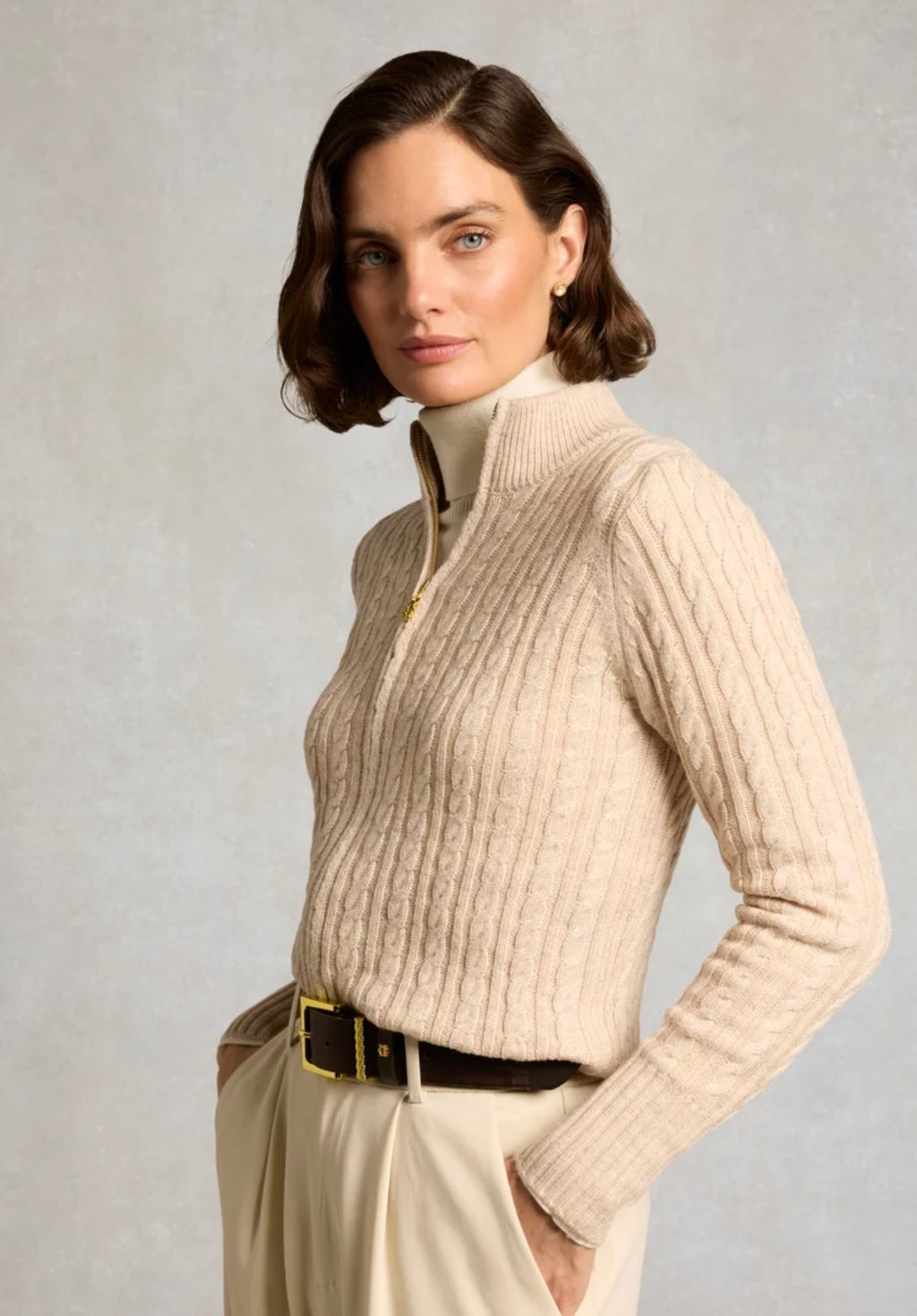 Holland Cooper Tacoma Zip Through Cardigan Barley