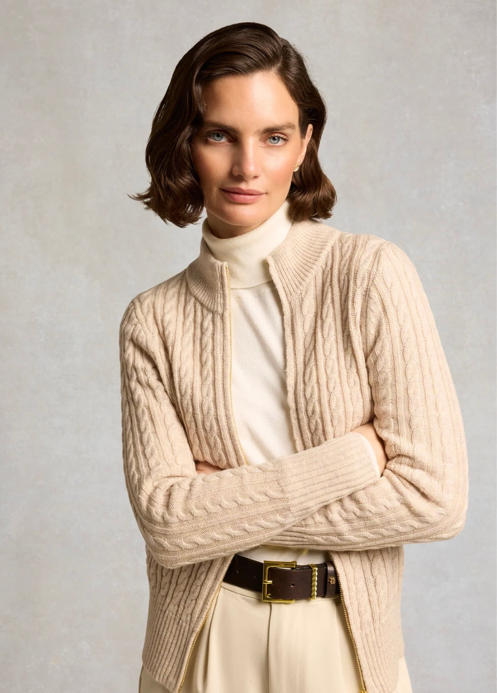 Holland Cooper Tacoma Zip Through Cardigan Barley