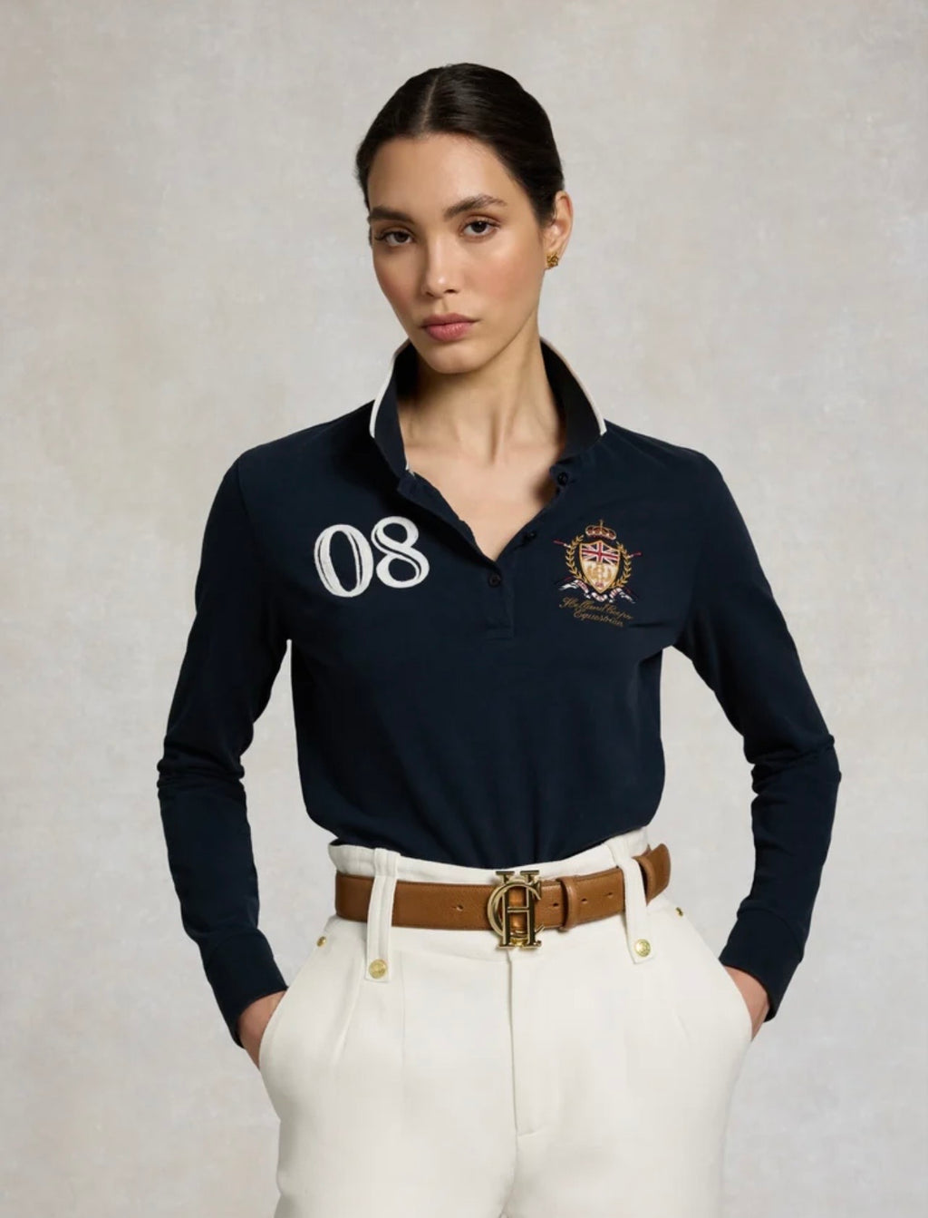 Holland Cooper Heritage Long Sleeve Polo Shirt Ink Navy