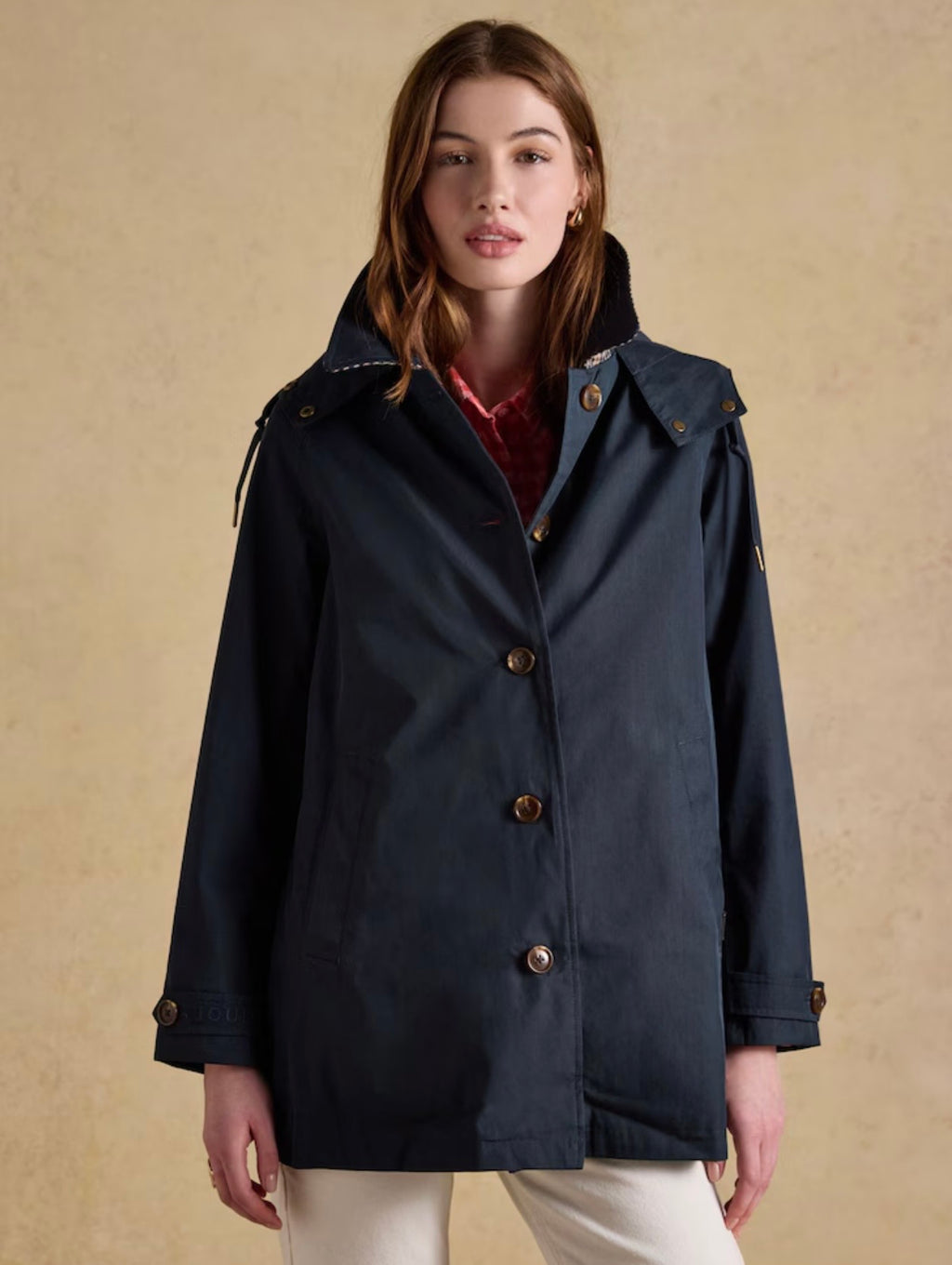Joules Rainmore Navy Button Through Waterproof Raincoat