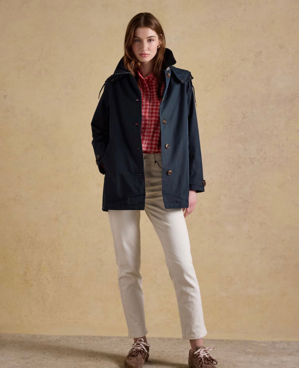 Joules Rainmore Navy Button Through Waterproof Raincoat