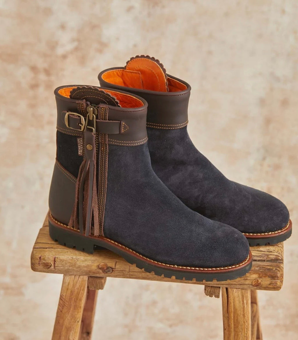 Penelope Chilvers Inclement Cropped Tassel Boot Navy/Dark Brown