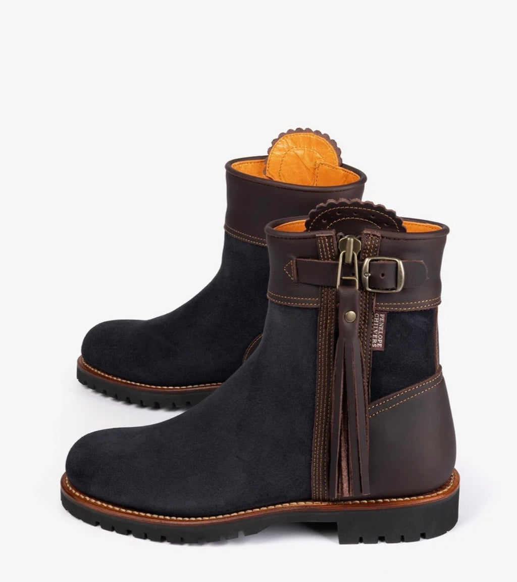 Penelope Chilvers Inclement Cropped Tassel Boot Navy/Dark Brown