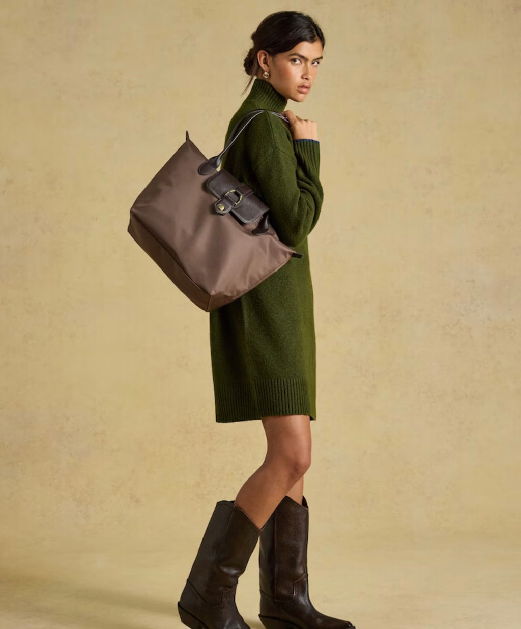 Joules Edie Mocha Brown Zip Top Shopper Bag