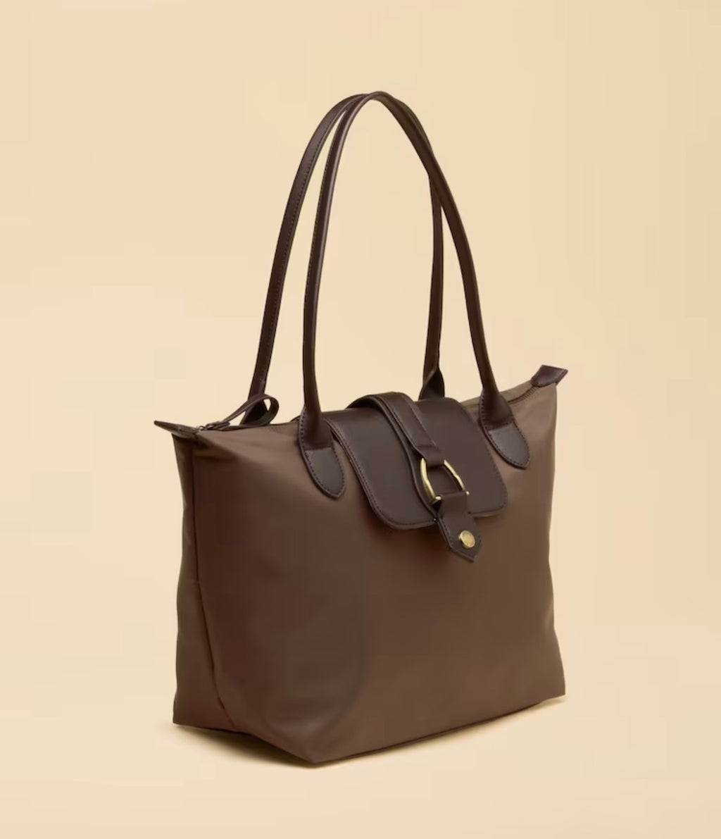 Joules Edie Mocha Brown Zip Top Shopper Bag