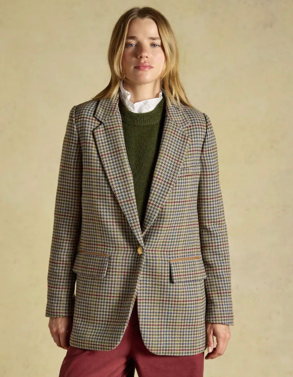 Joules Hackmore Check Relaxed Fit Tweed Blazer With Wool