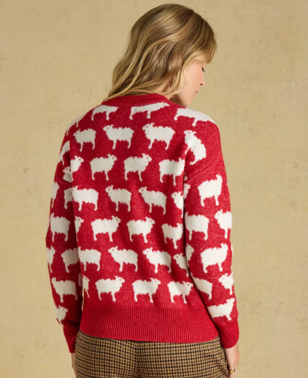 Joules Red Fleece Navidad Sheep Icon Crew Neck Knitted Jumper