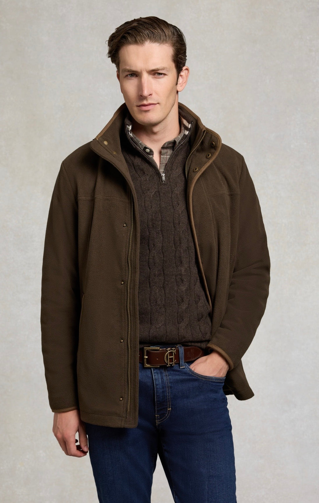 Holland Cooper Men's Fleece Field Jacket - Khaki