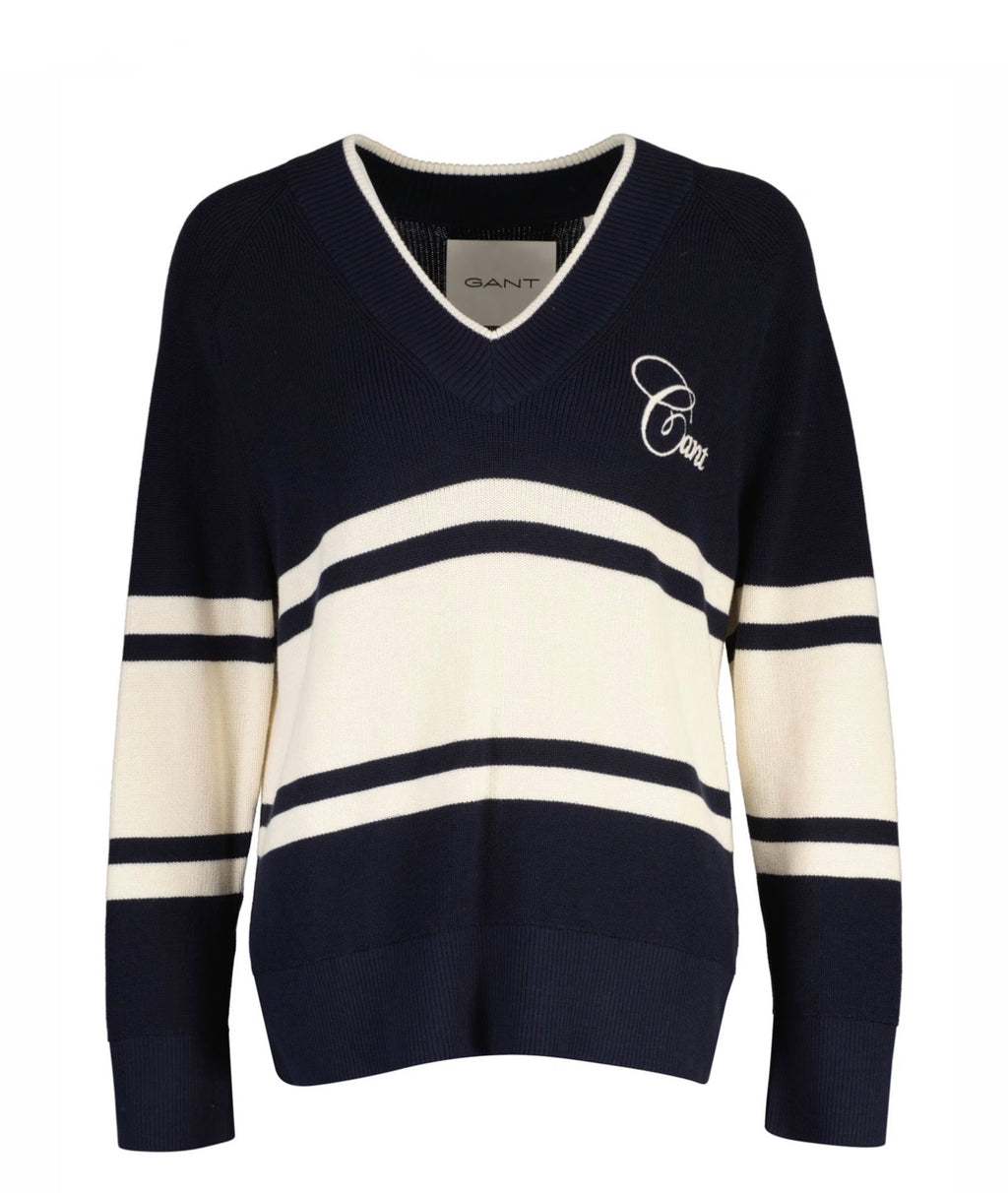 GANT Pure Cotton Striped V-Neck Jumper