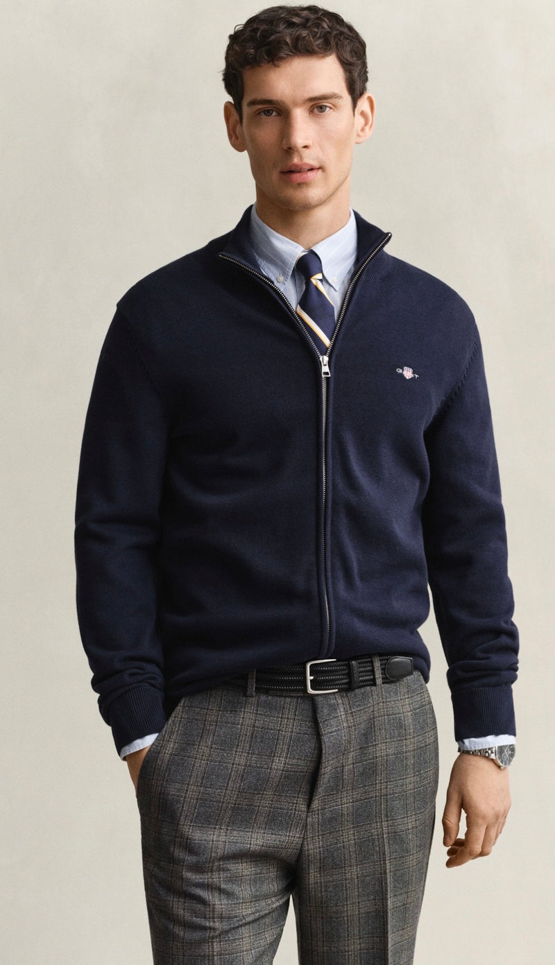 GANT Casual Cotton Zip Cardigan Evening Blue
