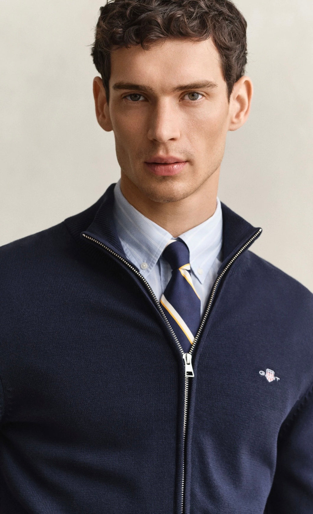 GANT Casual Cotton Zip Cardigan Evening Blue