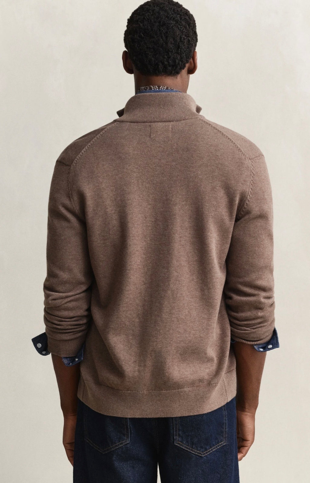 GANT Casual Cotton Zip Cardigan Hazelnut Melange