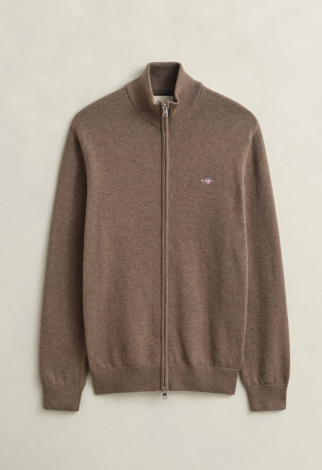 GANT Casual Cotton Zip Cardigan Hazelnut Melange
