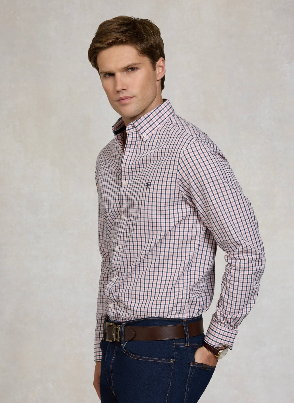 Men's Classic Woven Button Down Shirt Cotswold Pink Check