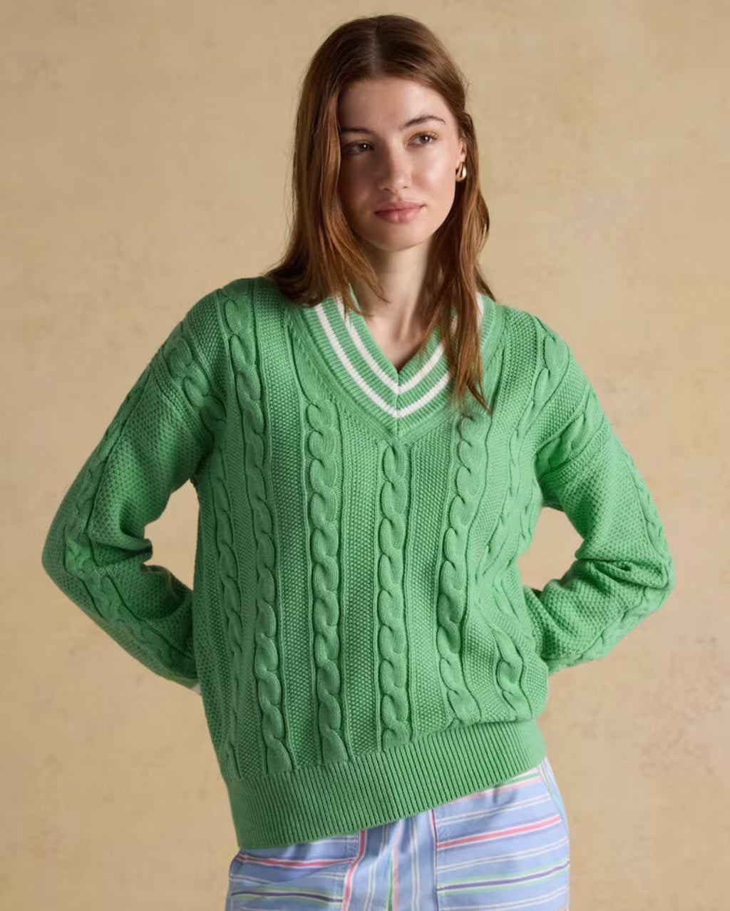 Joules Green Cable Knit Cricket Cotton Jumper