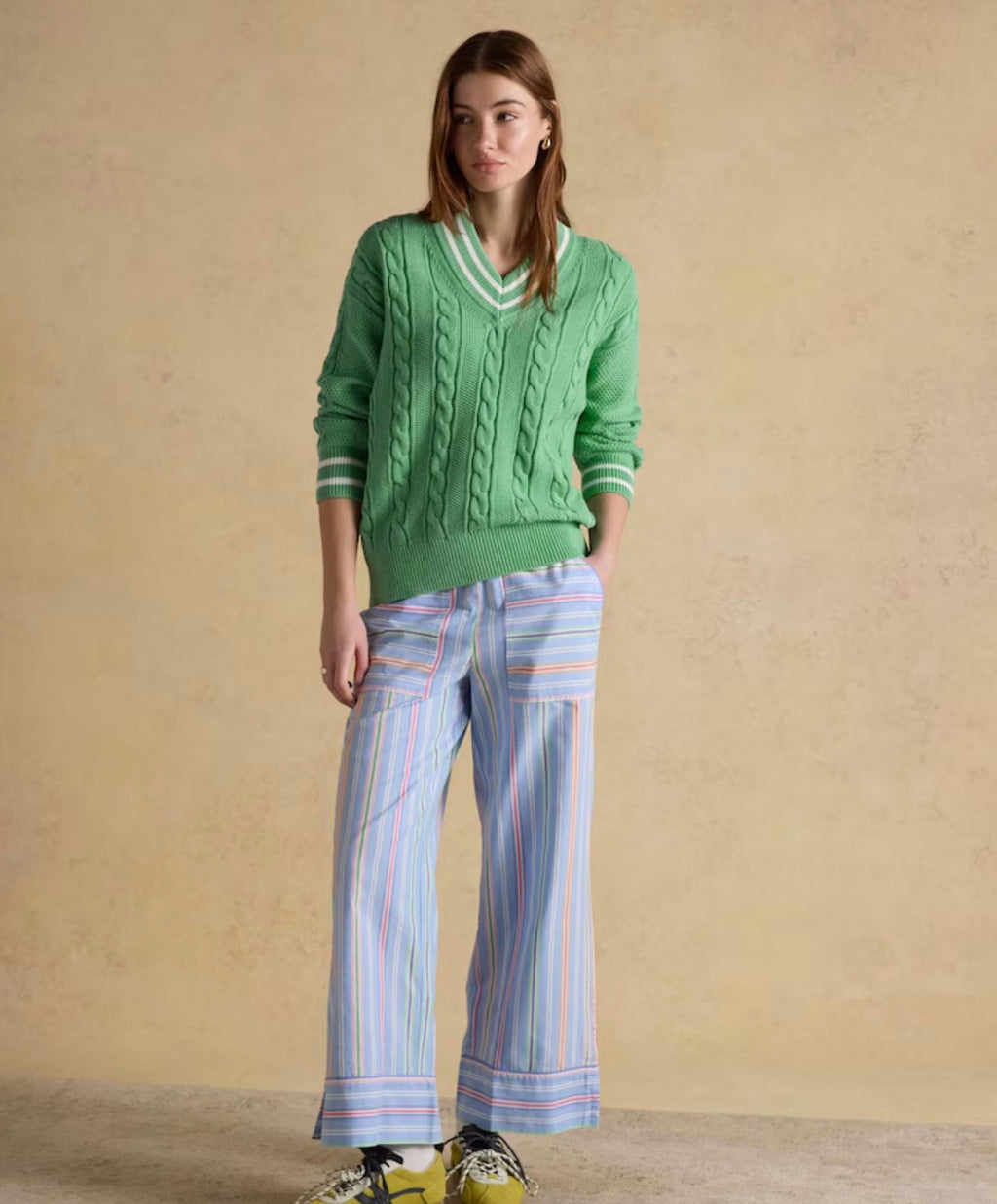 Joules Green Cable Knit Cricket Cotton Jumper