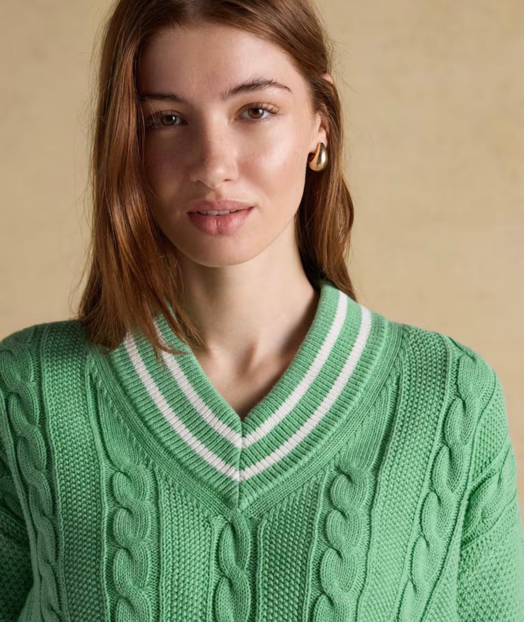 Joules Green Cable Knit Cricket Cotton Jumper