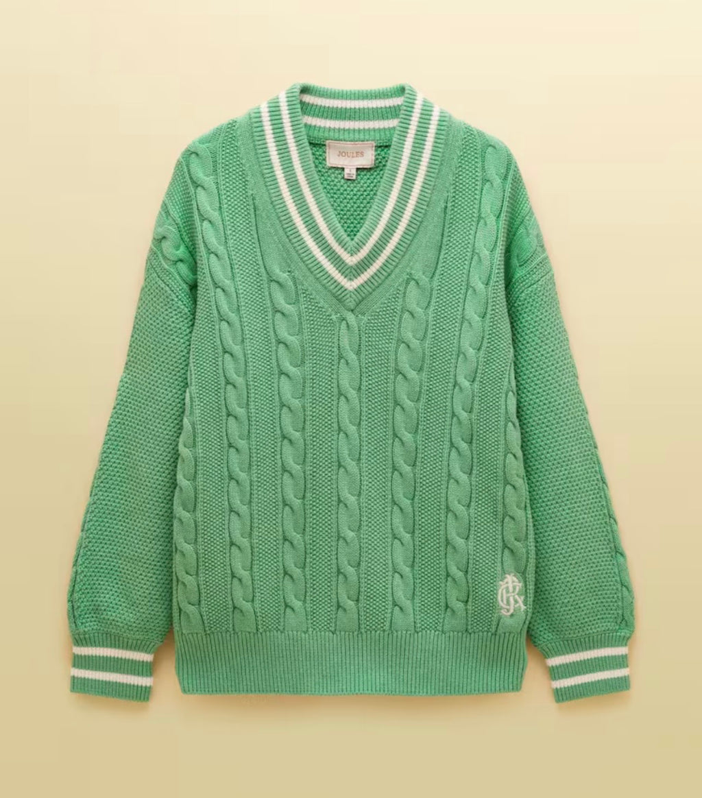 Joules Green Cable Knit Cricket Cotton Jumper