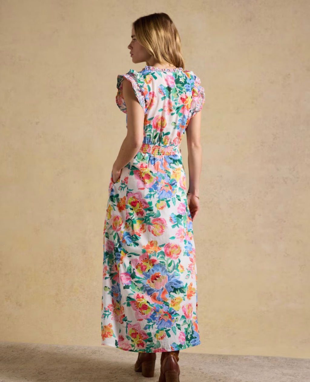 Joules Samantha Multi/White Floral Woven Maxi Dress
