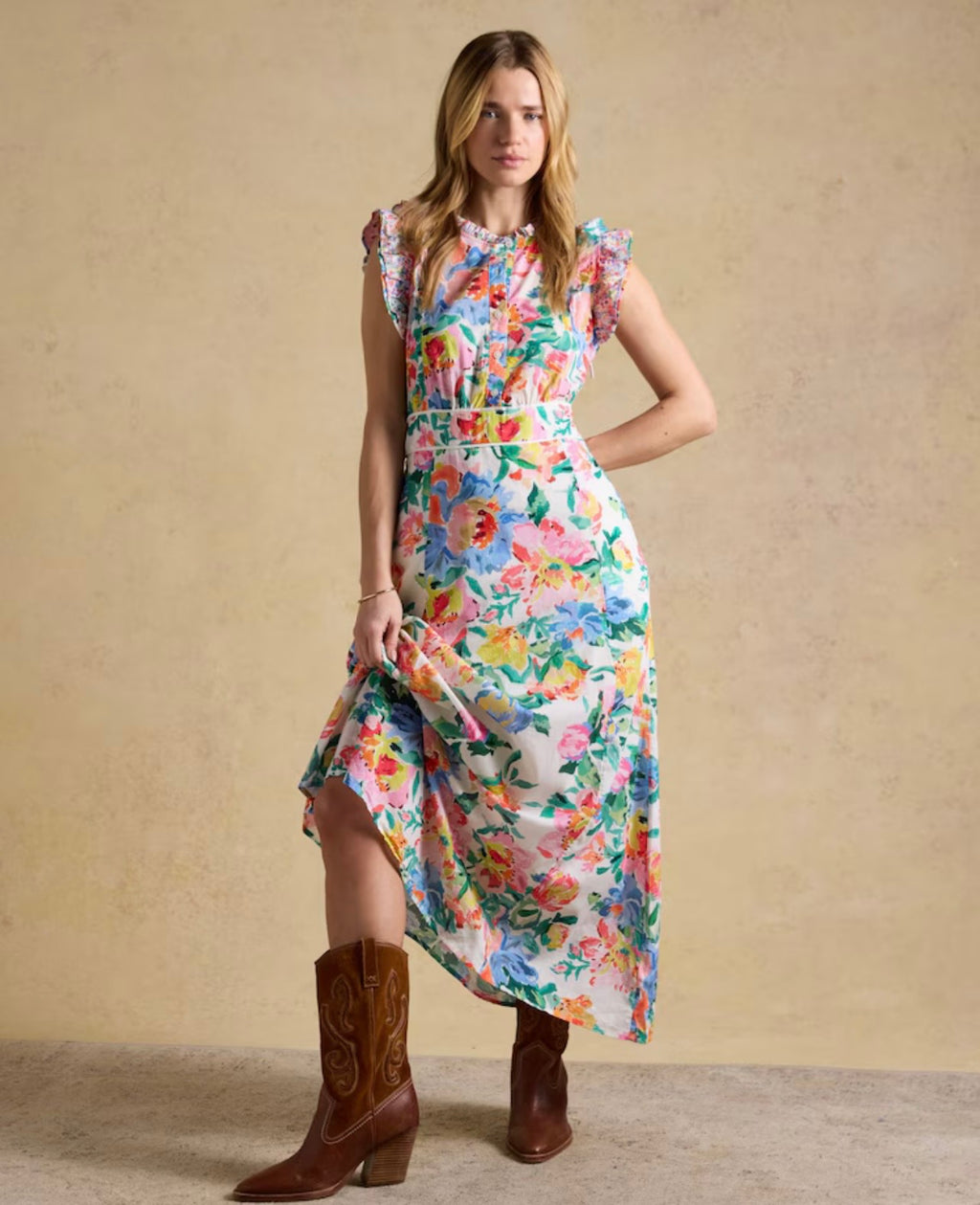 Joules Samantha Multi/White Floral Woven Maxi Dress