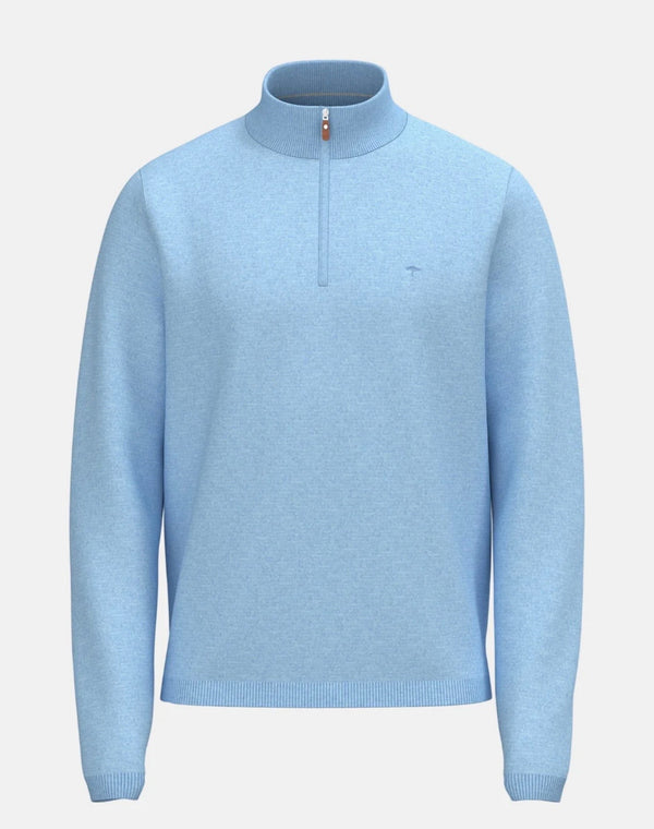 Fynch Hatton Fine Knit Air Cotton 1/4 Zip Sweater New Breeze